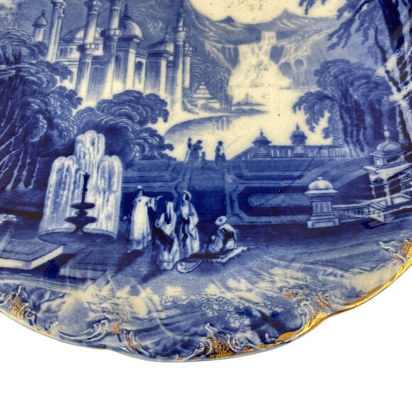 Flow Blue Antique Moorish Castle 10'' Decorative Plate With Scenic Landscape & G - Picture 7 of 8